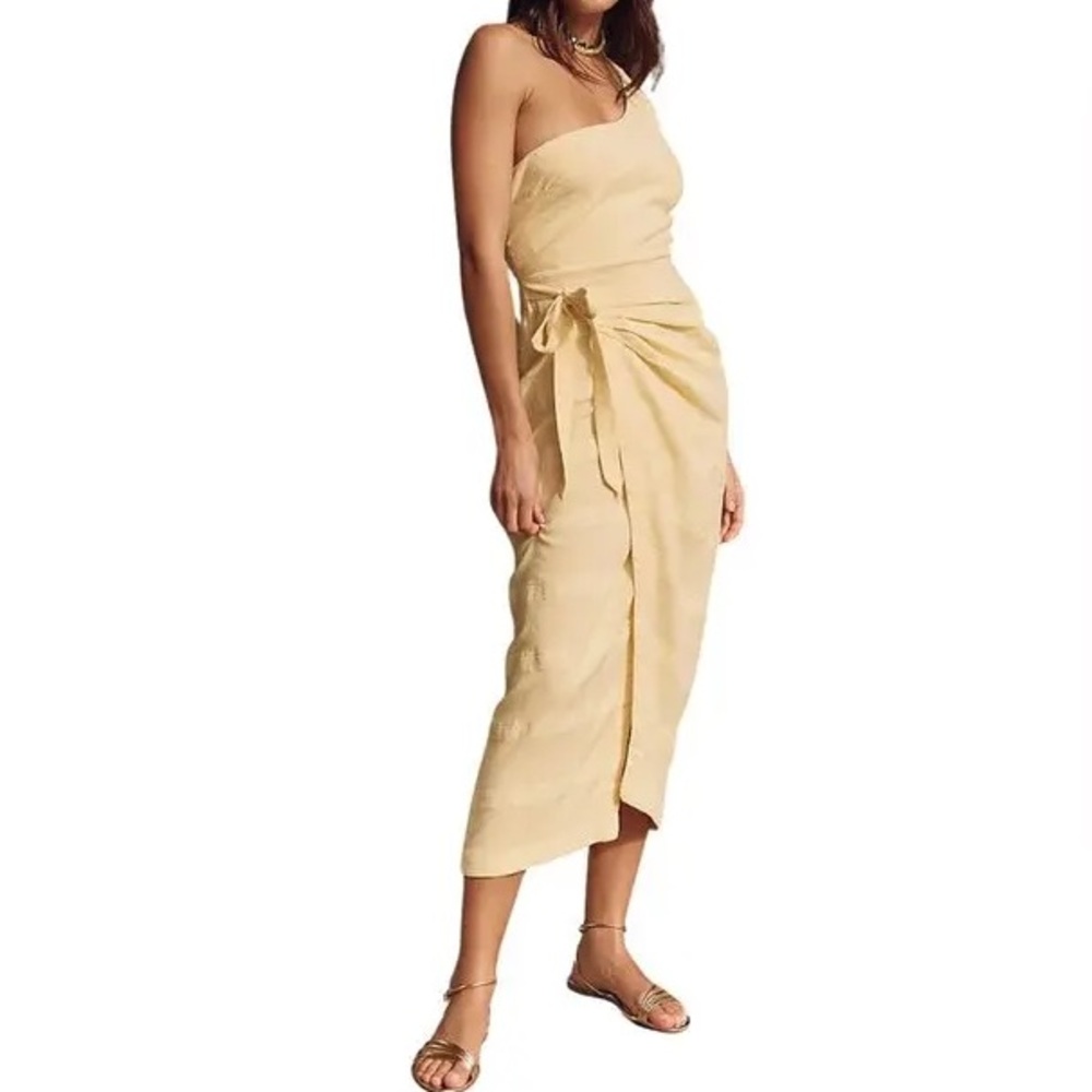 Free People At Leisure One Shoulder Yellow Wrap Dress Size XL